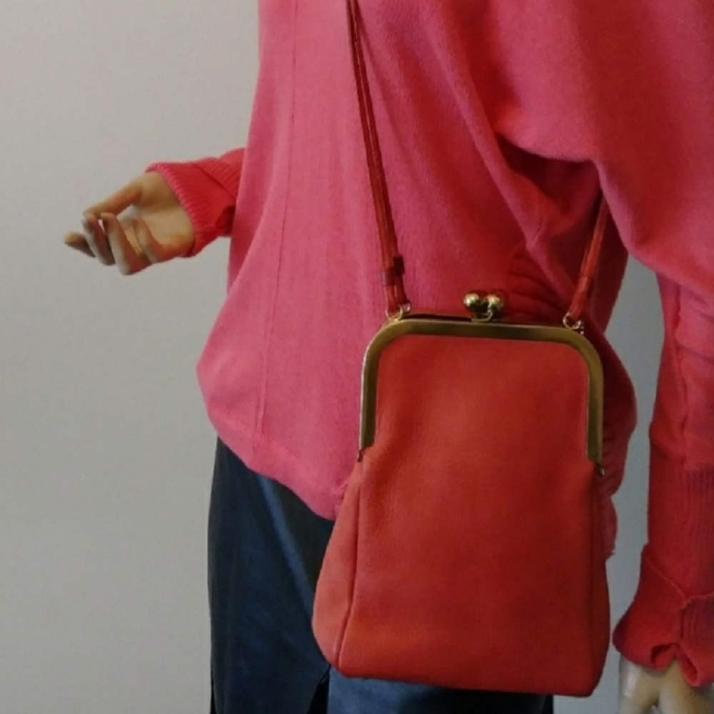 70's Bonnie Cashin Coach Kisslock Double Entry Swinger Bag Rare Zinnia(CORAL) - Picture 6 of 17